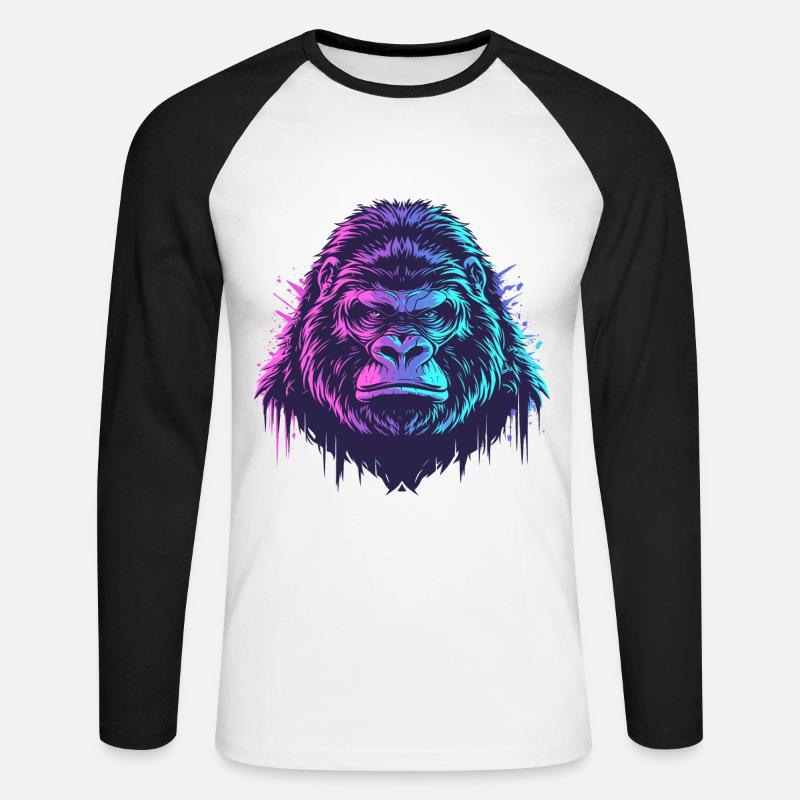Knallbunter Gorilla - Unisex Baseballshirt langarm - Weiß/Schwarz