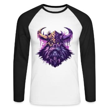 Tête de viking en art pop coloré - T-shirt baseball manches longues Homme - blanc/noir - Devant - Nik (191cm)