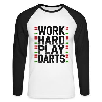 Travailler dur Jeu Fléchettes Joueur de fléchettes Sport - T-shirt baseball manches longues Homme - blanc/noir - Devant - Nik (191cm)