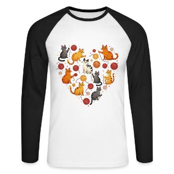 Chats, Coeur, Amour, Chaton, Animal, Mignon, Mignon - T-shirt baseball manches longues Homme - blanc/noir - Devant - Nik (191cm)