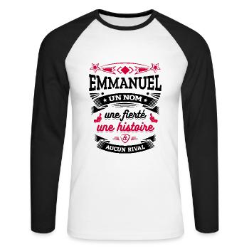 EMMANUEL UN NOM UNE FIERTÉ AUCUN RIVAL - T-shirt baseball manches longues Homme - blanc/noir - Devant - Nik (191cm)