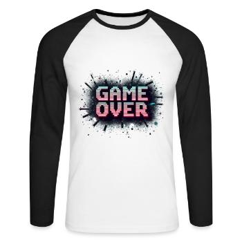 Game Over - Retro Gaming - Unisex Baseballshirt langarm - Weiß/Schwarz - Vorne - Nik (191cm)