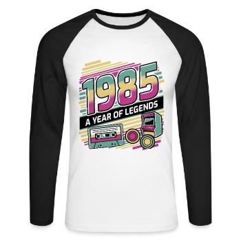 1985 A Year of Legends - Unisex Long Sleeve Baseball T-Shirt - white/black - Front - Nik (191cm)