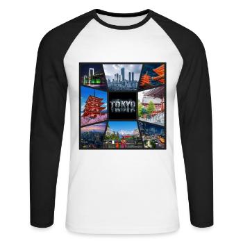 Tokyo Japan Asia Collage Skyline City Metropolis - Unisex Long Sleeve Baseball T-Shirt - white/black - Front - Nik (191cm)
