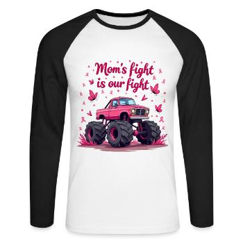 Le combat des mamans - Sensibilisation au cancer du sein - T-shirt baseball manches longues Homme - blanc/noir - Devant - Nik (191cm)