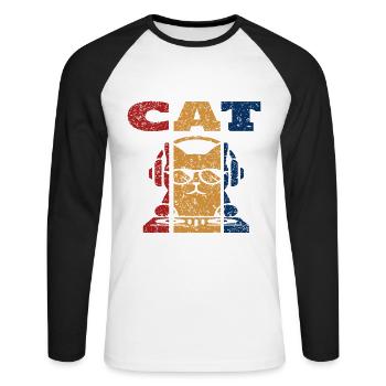 DJ Cat Retro Design - Unisex Long Sleeve Baseball T-Shirt - white/black - Front - Nik (191cm)