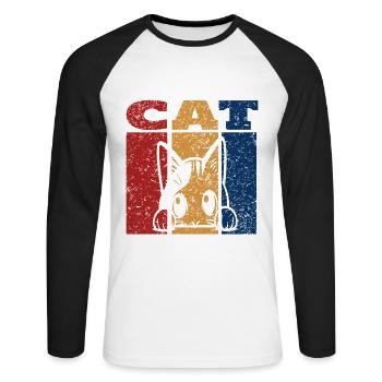 Peeking Cat Retro Design - Unisex Long Sleeve Baseball T-Shirt - white/black - Front - Nik (191cm)