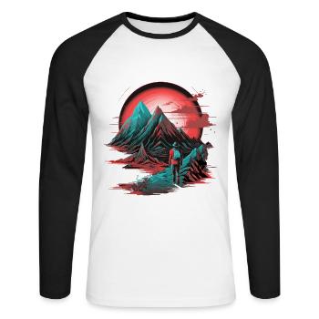 Hiking Mountain Mountains Mountaineering Climbing Nature Neon - Unisex Long Sleeve Baseball T-Shirt - white/black - Front - Nik (191cm)
