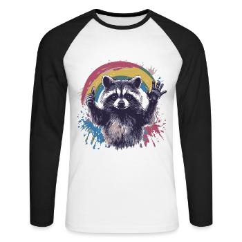 raton laveur éclaboussures de couleur arc-en-ciel - T-shirt baseball manches longues Homme - blanc/noir - Devant - Nik (191cm)