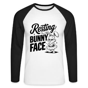 Visage de lapin au repos - T-shirt baseball manches longues Homme - blanc/noir - Devant - Nik (191cm)