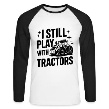 I STILL PLAY WITH TRACTORS - Unisex Baseballshirt langarm - Weiß/Schwarz - Vorne - Nik (191cm)