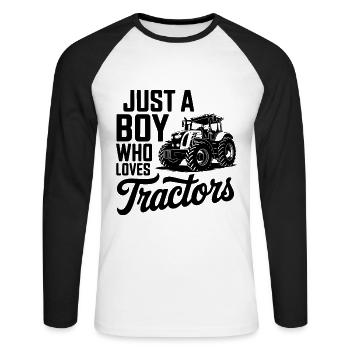 JUST A BOY WHO LOVES TRACTORS - Unisex Baseballshirt langarm - Weiß/Schwarz - Vorne - Nik (191cm)