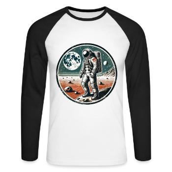 Astronaute - T-shirt baseball manches longues Homme - blanc/noir - Devant - Nik (191cm)