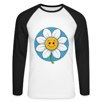 Cheerful White Daisy with Smiley Faces Pop Art - Unisex Long Sleeve Baseball T-Shirt - white/black - Front - Nik (191cm)