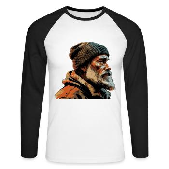 Old Man Captain Hamburg St Pauli Port Worker - Unisex Long Sleeve Baseball T-Shirt - white/black - Front - Nik (191cm)