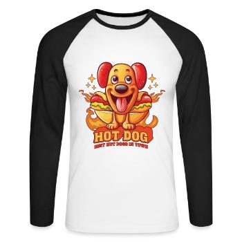 Hot Dog Hund Wurst Fast Food Wortwitz Lustig Humor - Unisex Baseballshirt langarm - Weiß/Schwarz - Vorne - Nik (191cm)