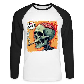 Zombie Skull – I Love Spain Design - Unisex Long Sleeve Baseball T-Shirt - white/black - Front - Nik (191cm)