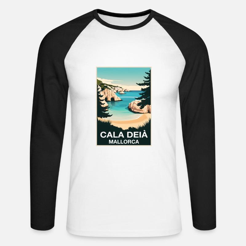 Cala Deia Mallorca - Unisex Baseballshirt langarm - Weiß/Schwarz
