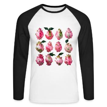 Exotische Pitaya Aquarell Kunst - Unisex Baseballshirt langarm - Weiß/Schwarz - Vorne - Nik (191cm)