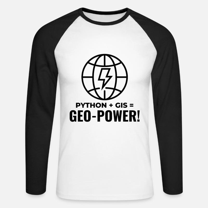 Python SIG Géo-Puissance Programmation Géospatial - T-shirt baseball manches longues Homme - blanc/noir