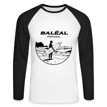 Baleal Portugal Surfer Stamp - Unisex Long Sleeve Baseball T-Shirt - white/black - Front - Nik (191cm)