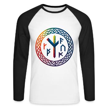 WPAP Polygon Stil - mythischer Runenring - Unisex Baseballshirt langarm - Weiß/Schwarz - Vorne - Nik (191cm)