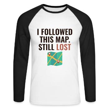 J’ai suivi cette carte encore perdue drôle de GIS - T-shirt baseball manches longues Homme - blanc/noir - Devant - Nik (191cm)