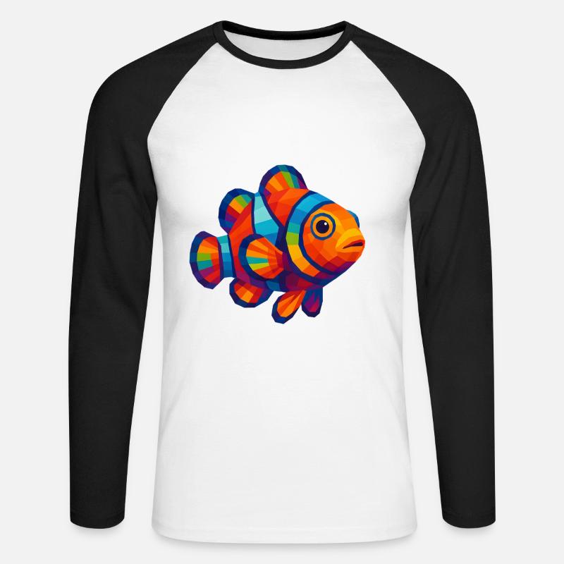 WPAP Polygon Stil Tiere - Clownfisch - Unisex Baseballshirt langarm - Weiß/Schwarz