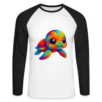 WPAP Polygon Kawaii Tiere Baby Meeres Schildkröte - Unisex Baseballshirt langarm - Weiß/Schwarz - Vorne - Nik (191cm)