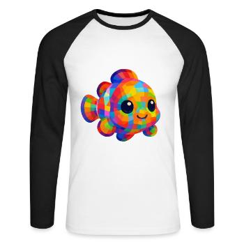 WPAP Polygon Style Animals Kawaii Baby Clownfish - Unisex Long Sleeve Baseball T-Shirt - white/black - Front - Nik (191cm)