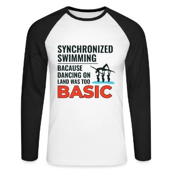 Natation synchronisée Danse Nageur de base Humour - T-shirt baseball manches longues Homme - blanc/noir - Devant - Nik (191cm)