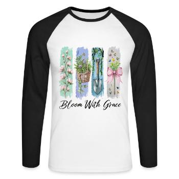 Blühe mit Anmut Gartenblumen Kunst - Unisex Baseballshirt langarm - Weiß/Schwarz - Vorne - Nik (191cm)