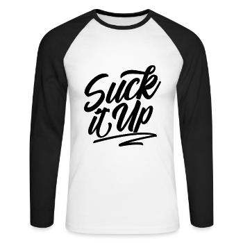 Suck it up - Unisex Long Sleeve Baseball T-Shirt - white/black - Front - Nik (191cm)