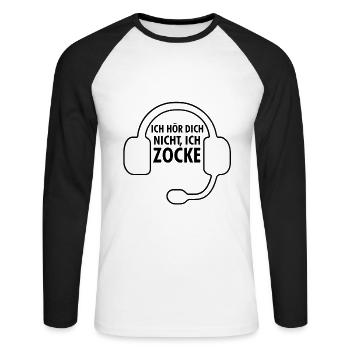 Ich hör dich nicht ich zocke schwarz - Unisex Baseballshirt langarm - Weiß/Schwarz - Vorne - Nik (191cm)