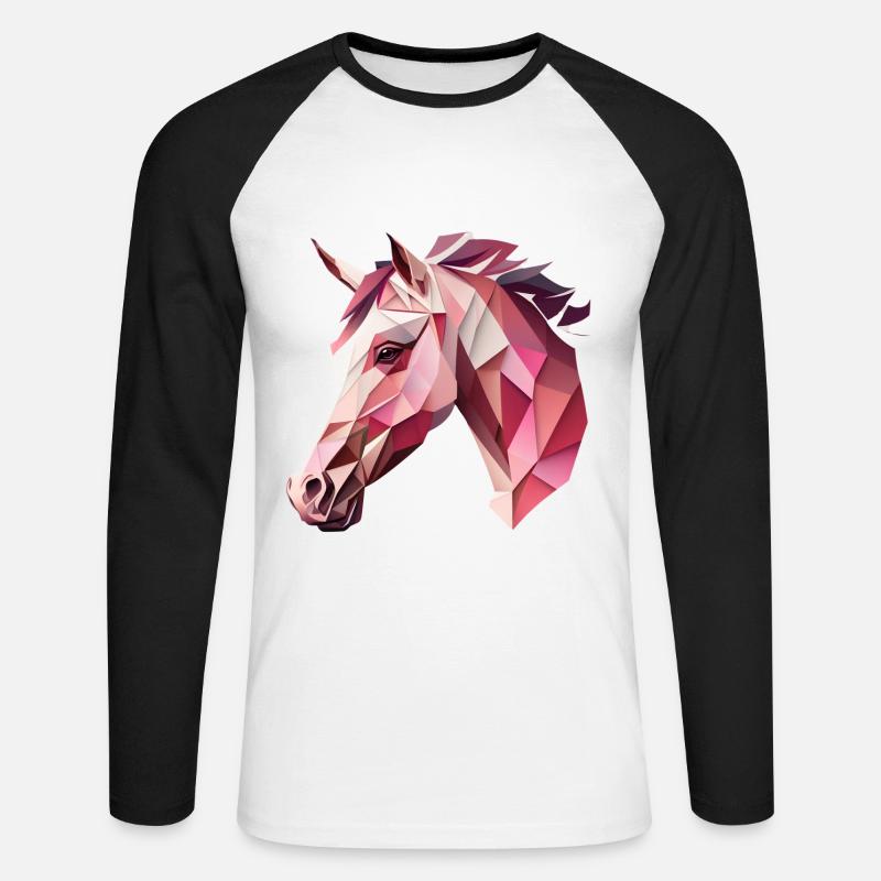 Ein eckiger rosa Pferdekop - Unisex Baseballshirt langarm - Weiß/Schwarz