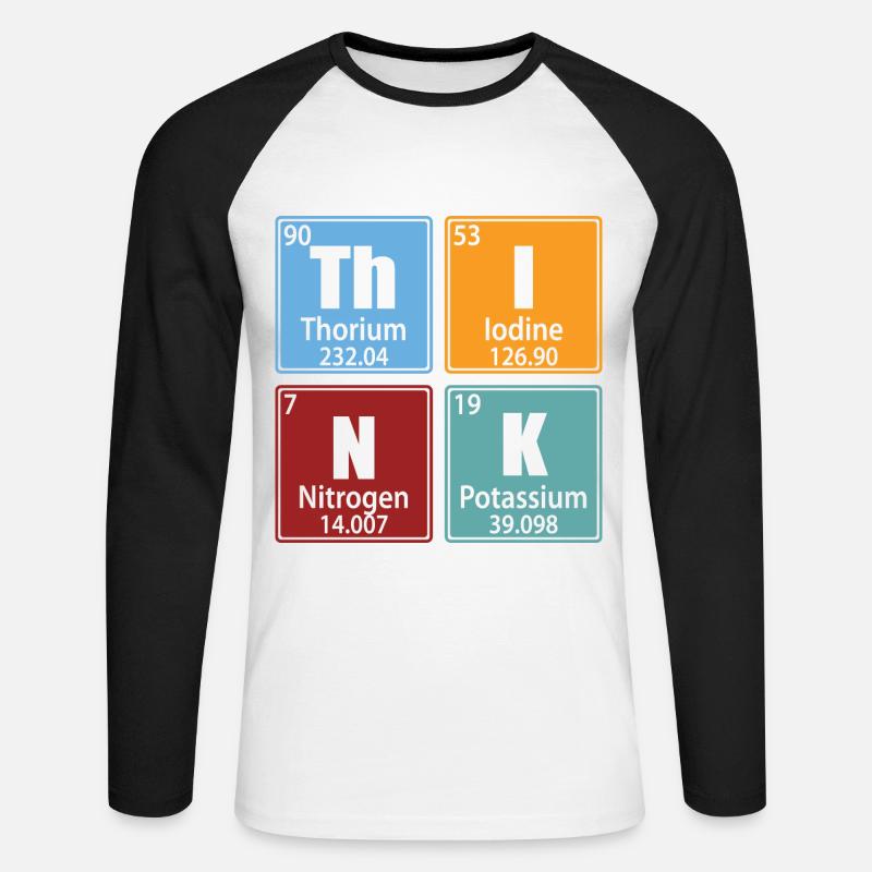 Denken - Elemente des Periodensystems - Unisex Baseballshirt langarm - Weiß/Schwarz