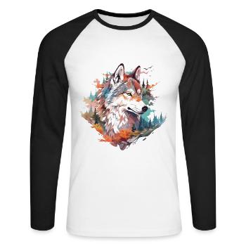 Loup tête de loup Nature nature sauvage aventure forêt Art - T-shirt baseball manches longues Homme - blanc/noir - Devant - Nik (191cm)