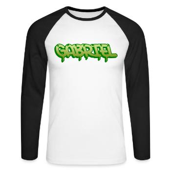 Graffiti name Gabriel - Unisex Long Sleeve Baseball T-Shirt - white/black - Front - Nik (191cm)