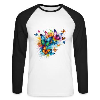 Butterflies Colorful Colorful Beautiful Art Nature - Unisex Long Sleeve Baseball T-Shirt - white/black - Front - Nik (191cm)