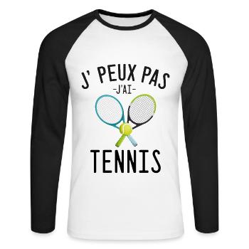 J'peux pas j'ai tennis cadeau humour sport tennis - T-shirt baseball manches longues Homme - blanc/noir - Devant - Nik (191cm)