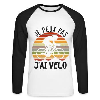 j'peux pas j'ai vélo - T-shirt baseball manches longues Homme - blanc/noir - Devant - Nik (191cm)