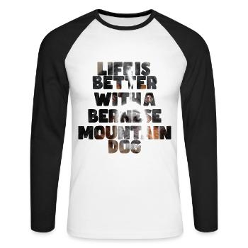 Bouvier bernois - T-shirt baseball manches longues Homme - blanc/noir - Devant - Nik (191cm)