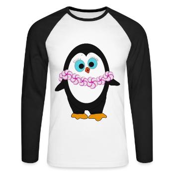 Pinguin im Urlaub von Peace Joy Pancake - Unisex Baseballshirt langarm - Weiß/Schwarz - Vorne - Nik (191cm)