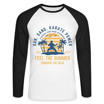 Karate summer on the beach under palm trees - Unisex Long Sleeve Baseball T-Shirt - white/black - Front - Nik (191cm)