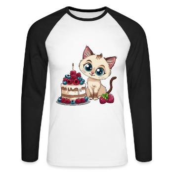 Tarte au chat Gâteau Bec sucré Grignotage Cuisson Sucré - T-shirt baseball manches longues Homme - blanc/noir - Devant - Nik (191cm)