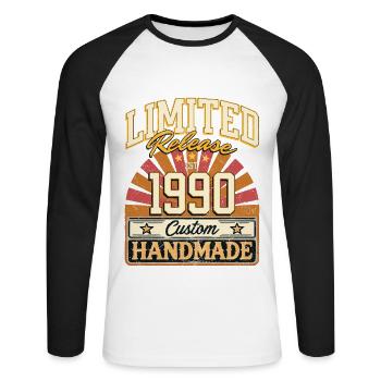 Limité 1990 drôle dictons cadeau d’anniversaire - T-shirt baseball manches longues Homme - blanc/noir - Devant - Nik (191cm)
