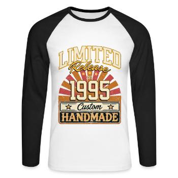 Limité 1995 drôle dictons cadeau anniversaire - T-shirt baseball manches longues Homme - blanc/noir - Devant - Nik (191cm)