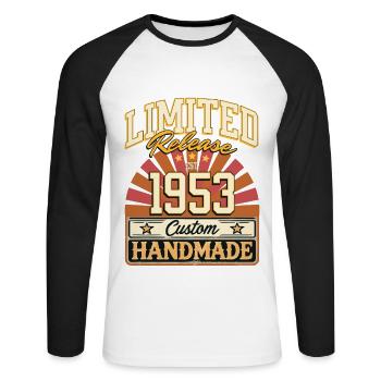 Limité 1953 drôle dictons cadeau anniversaire - T-shirt baseball manches longues Homme - blanc/noir - Devant - Nik (191cm)