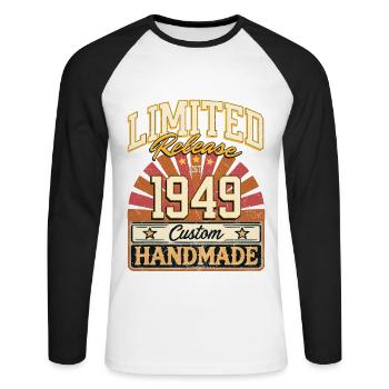 Limité 1949 drôle dictons cadeau anniversaire - T-shirt baseball manches longues Homme - blanc/noir - Devant - Nik (191cm)