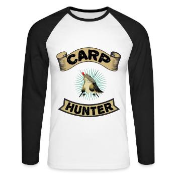 Karpfen Angeln Karpfenangler Geschenk CARP-HUNTER - Unisex Baseballshirt langarm - Weiß/Schwarz - Vorne - Nik (191cm)